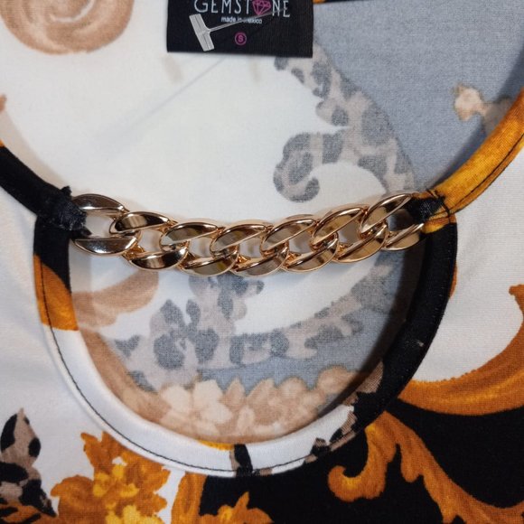 Gemstone Above Knee White Black Baroque Print Mini Dress NWT - Picture 7 of 8